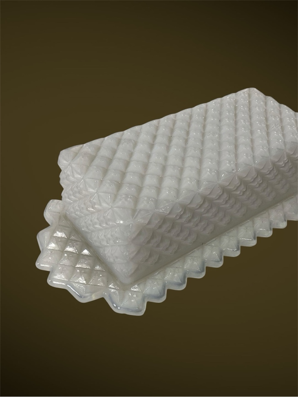 Vintage Westmoreland Iridescent White hobnail Milk Glass butter dish